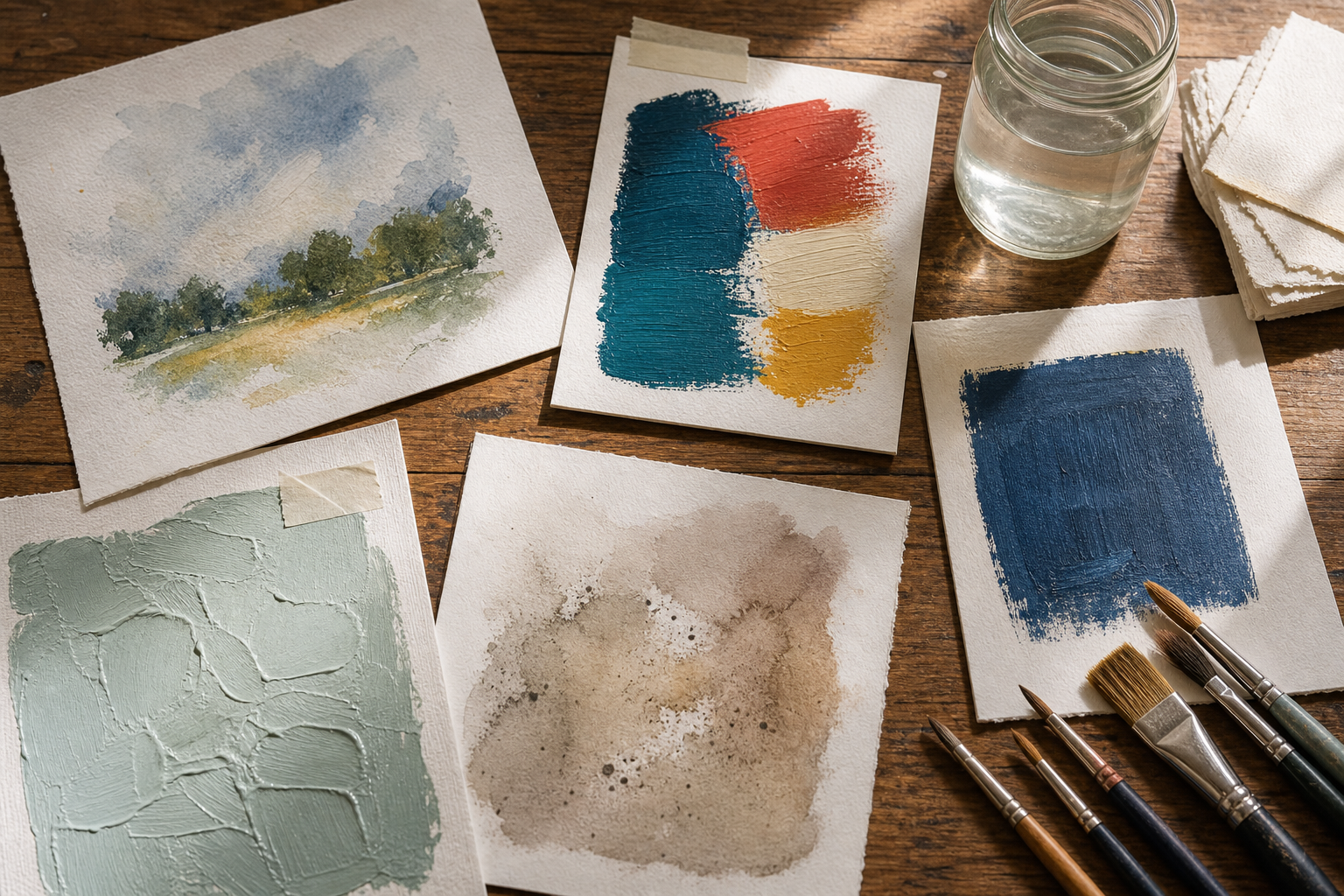verf op papier met aquarel en acrylproeven