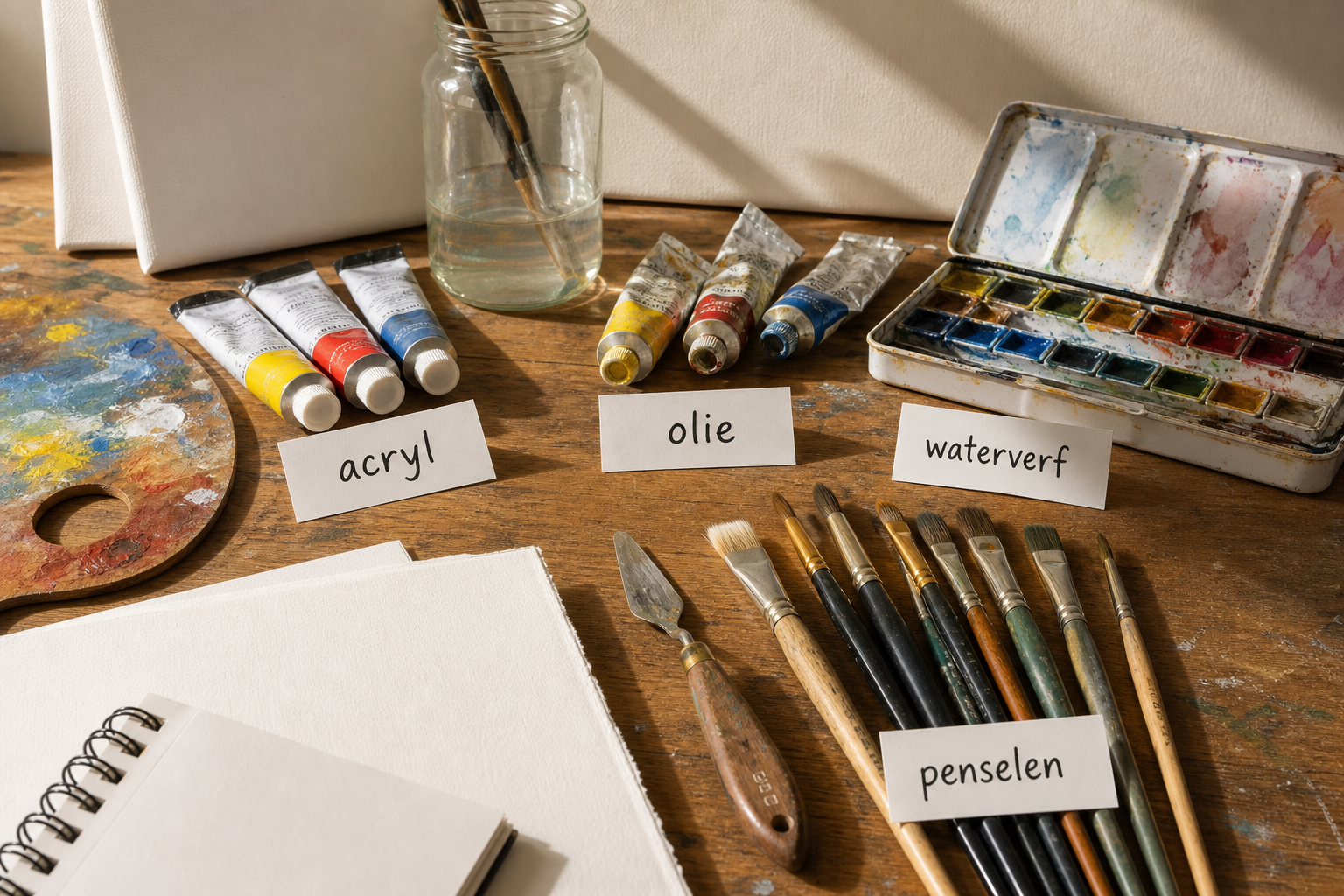 Verf voor schilderen met acryl, olie, waterverf en penselen